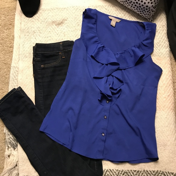 Banana Republic Ruffle Front Blue Tank - Sz XS - Picture 1 of 6